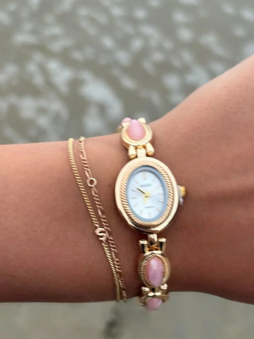 Preppy Gold Rose Stone Bracelet Watch Preppy Y2K OS